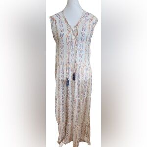 AMERICA & BEYOND White Floral Chiffon Maxi Dress Beach Pool Cover Up Small